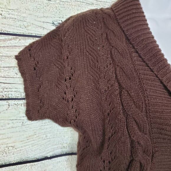 Maurices Brown Cable Knit Shawl Collar Short Sleeve Sweater Vest Size L - Picture 2 of 8